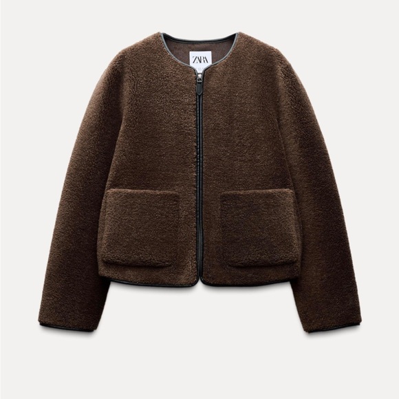 Zara Jackets & Blazers - ZARA JACKET WITH FAUX SHEARLING BROWN BLACK XS SHERPA TEDDY COAT FAUX LEATHER